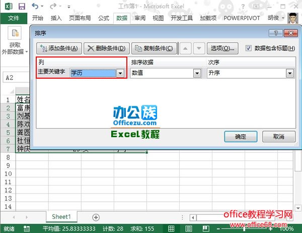 Excel2013 自定义排序的使用实例教程2