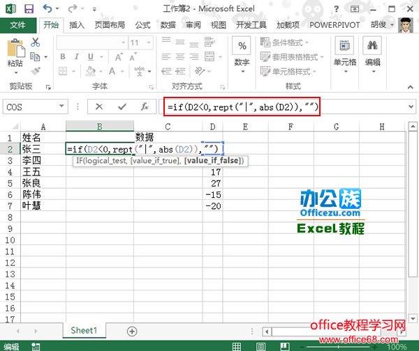Excel2013中如何利用函数绘制带负值的数据条1