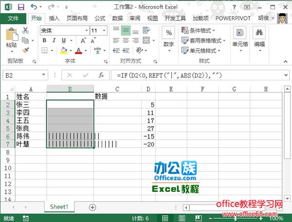Excel2013中如何利用函数绘制带负值的数据条2