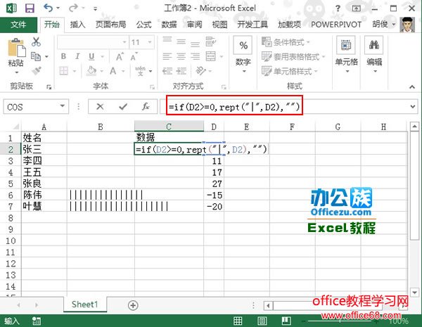 Excel2013中如何利用函数绘制带负值的数据条3