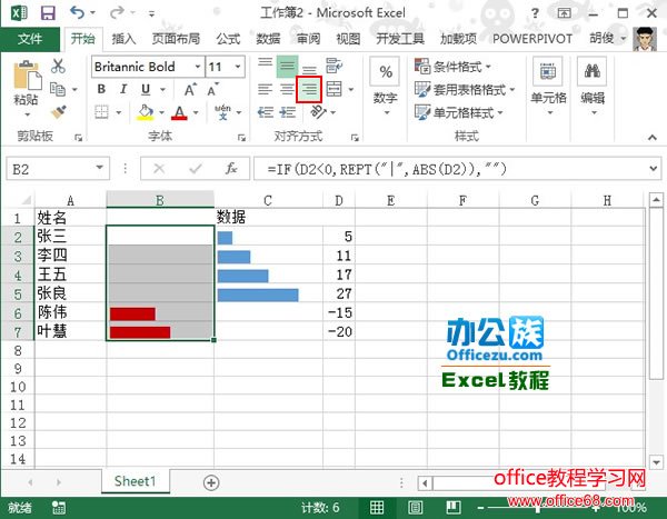 Excel2013中如何利用函数绘制带负值的数据条5