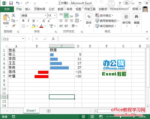 Excel2013中如何利用函数绘制带负值的数据条6