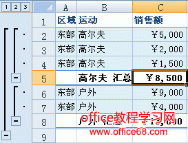 Excel中插入一个分类汇总级别的方法图解详细教程1