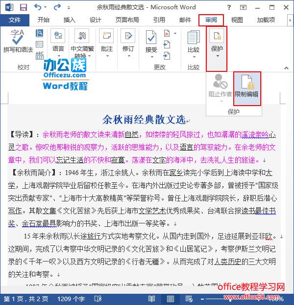 执行限制编辑命令