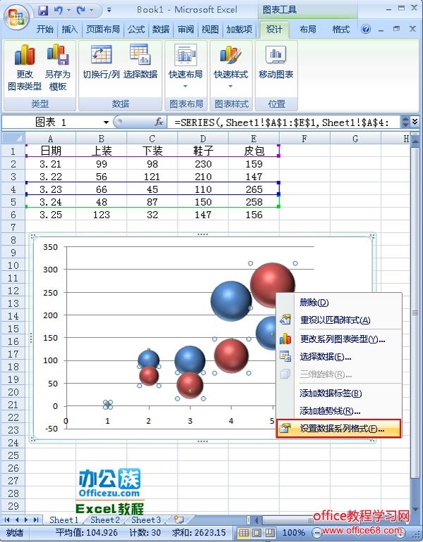 选择设置数据系列格式命令
