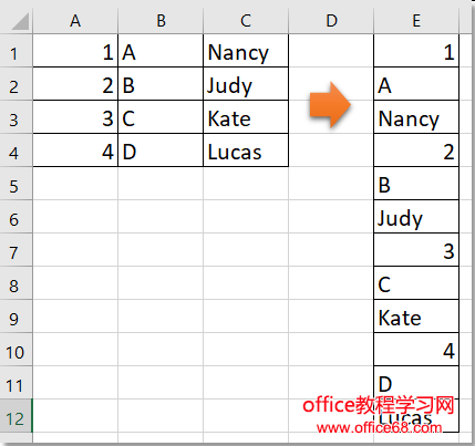 如何在Excel中将两列合并为具有交替值的列?