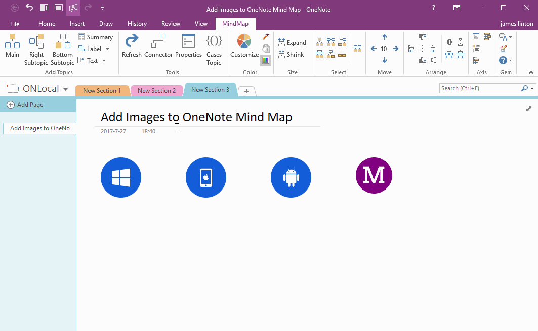 在 OneNote 思维导图的主题里插入图片