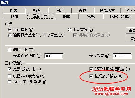 Excel2007中“接受公式标志”选项在哪里?