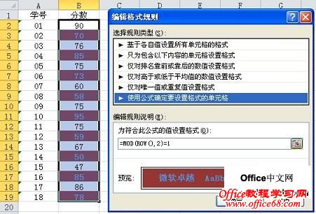 在excel2010中使用公式确定要设置格式的单元格 在excel2010中使用公式确定要设置格式的单元格