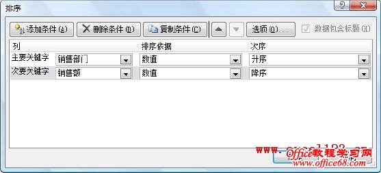 Excel2010排序对话框