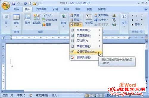 word2007选择“设置页码格式”命令