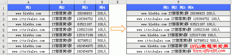 excel 多列合并一列