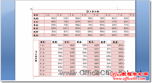 Word中转置前后表格对比
