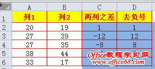 excel计算两列差