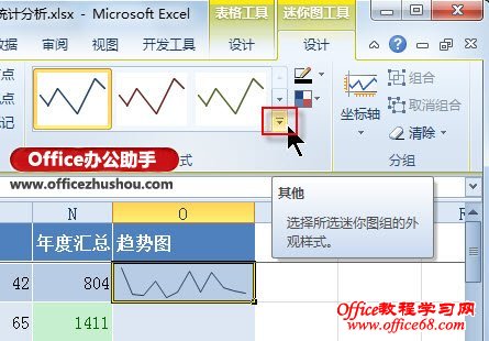 Excel 2010中使用迷你图工具对已经生成的迷你图进行美化的方法-打开迷你图样式库