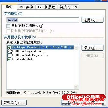 如何删除Word 2010菜单中的MathTye加载项