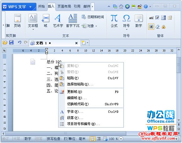 双击文字型窗体域